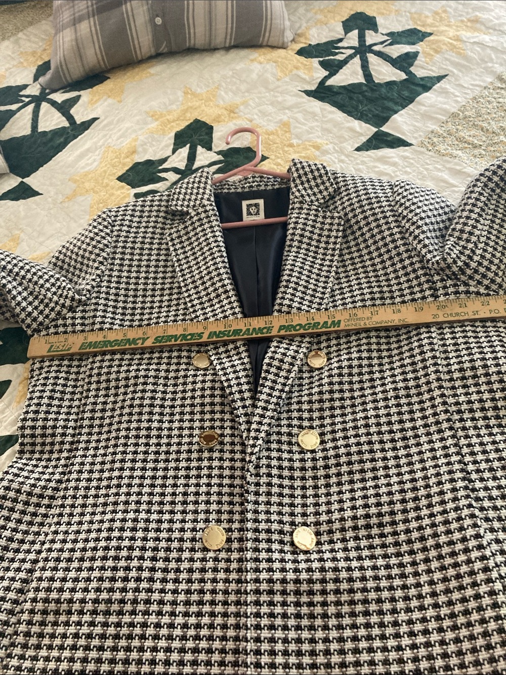 Anne Klein tweed double breasted open front blazer black off white tan classic - Picture 12 of 14